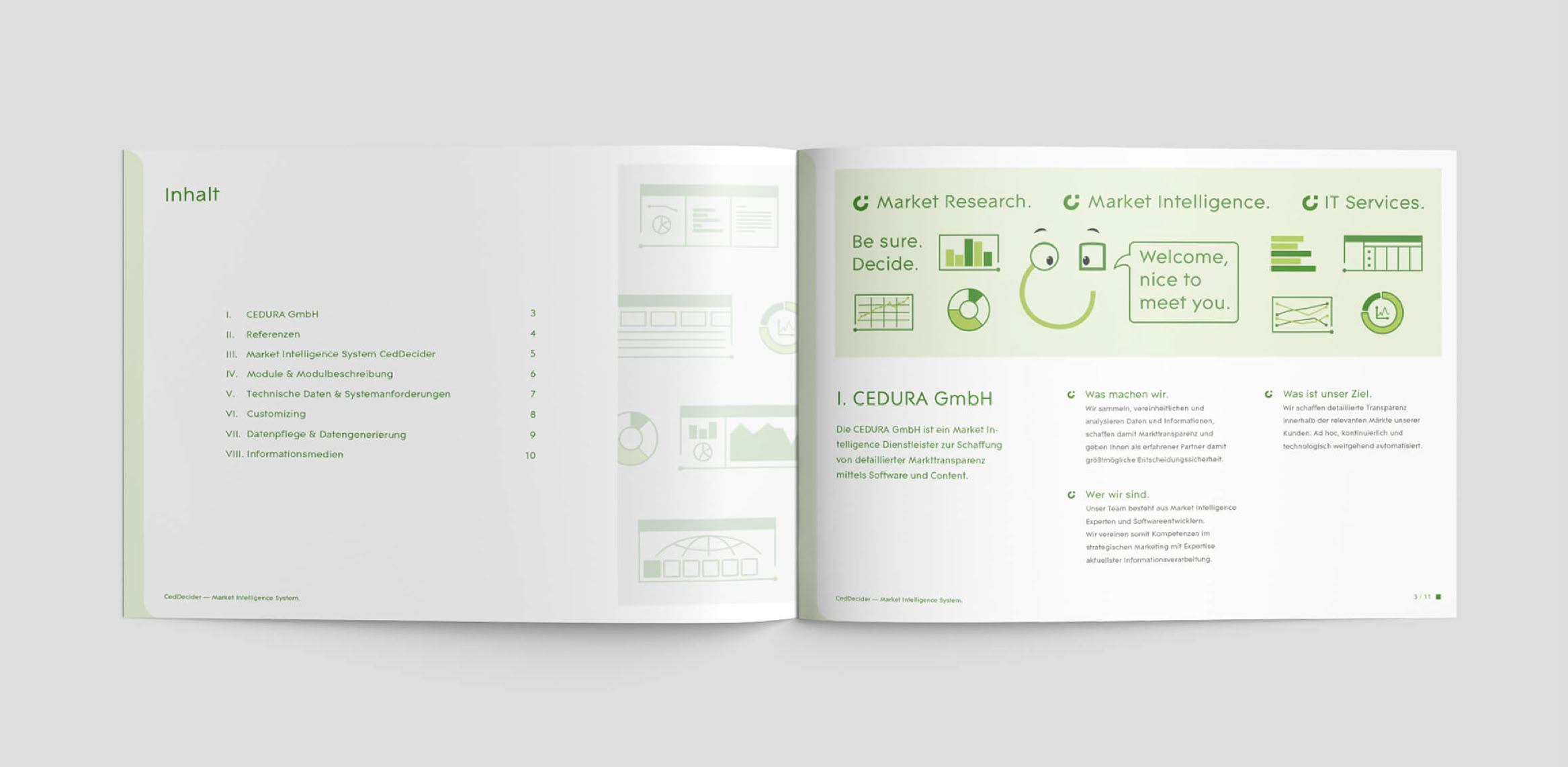 Layout-Design eines B2B-Whitepapers im neuen Corporate Design der CEDURA GmbH mit dem Maskottchen als Hinweisgeber.
